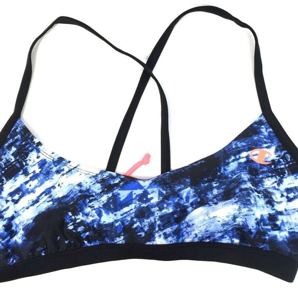 Champion Diamonds In The Rough Cross Back Swim Bra Size XL Blue White Black - Picture 3 of 9